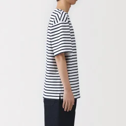 Muji T-shirt à col bateau en coton épais délavé pour homme