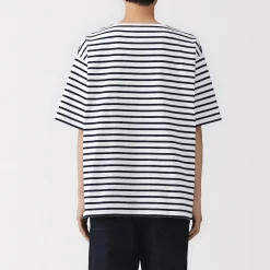 Muji T-shirt à col bateau en coton épais délavé pour homme