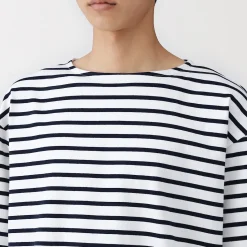 Muji T-shirt à col bateau en coton épais délavé pour homme