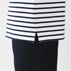 Muji T-shirt à col bateau en coton épais délavé pour homme