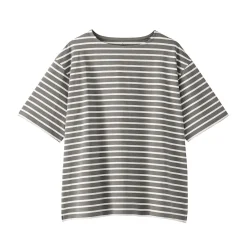 Muji T-shirt à col bateau en coton épais délavé pour homme