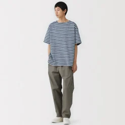 Muji T-shirt à col bateau en coton épais délavé pour homme