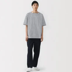 Muji T-shirt à col bateau en coton épais délavé pour homme