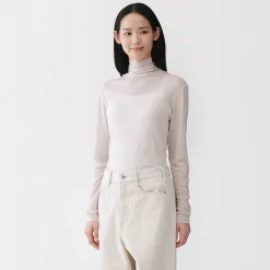 Discount Muji T-shirt à col roulé transparent à manches longues en mélange de lyocell pour femme