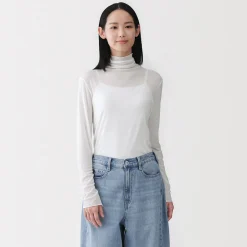 Discount Muji T-shirt à col roulé transparent à manches longues en mélange de lyocell pour femme