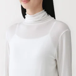 Discount Muji T-shirt à col roulé transparent à manches longues en mélange de lyocell pour femme