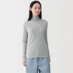 Discount Muji T-shirt à col roulé transparent à manches longues en mélange de lyocell pour femme