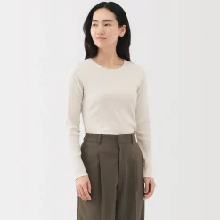 Sale Muji T‐shirt à manches longues en mélange de Lyocell côtelé pour femme