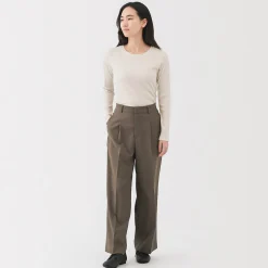 Sale Muji T‐shirt à manches longues en mélange de Lyocell côtelé pour femme