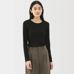 Sale Muji T‐shirt à manches longues en mélange de Lyocell côtelé pour femme