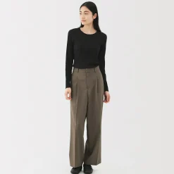 Sale Muji T‐shirt à manches longues en mélange de Lyocell côtelé pour femme