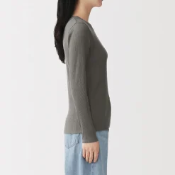 Sale Muji T‐shirt à manches longues en mélange de Lyocell côtelé pour femme