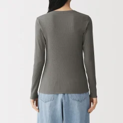 Sale Muji T‐shirt à manches longues en mélange de Lyocell côtelé pour femme
