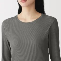 Sale Muji T‐shirt à manches longues en mélange de Lyocell côtelé pour femme