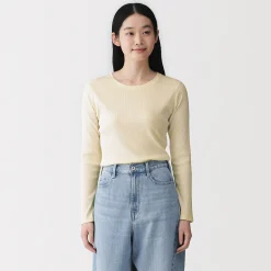Sale Muji T‐shirt à manches longues en mélange de Lyocell côtelé pour femme