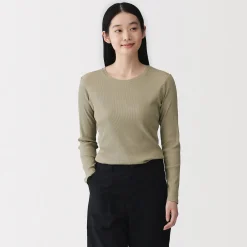 Sale Muji T‐shirt à manches longues en mélange de Lyocell côtelé pour femme