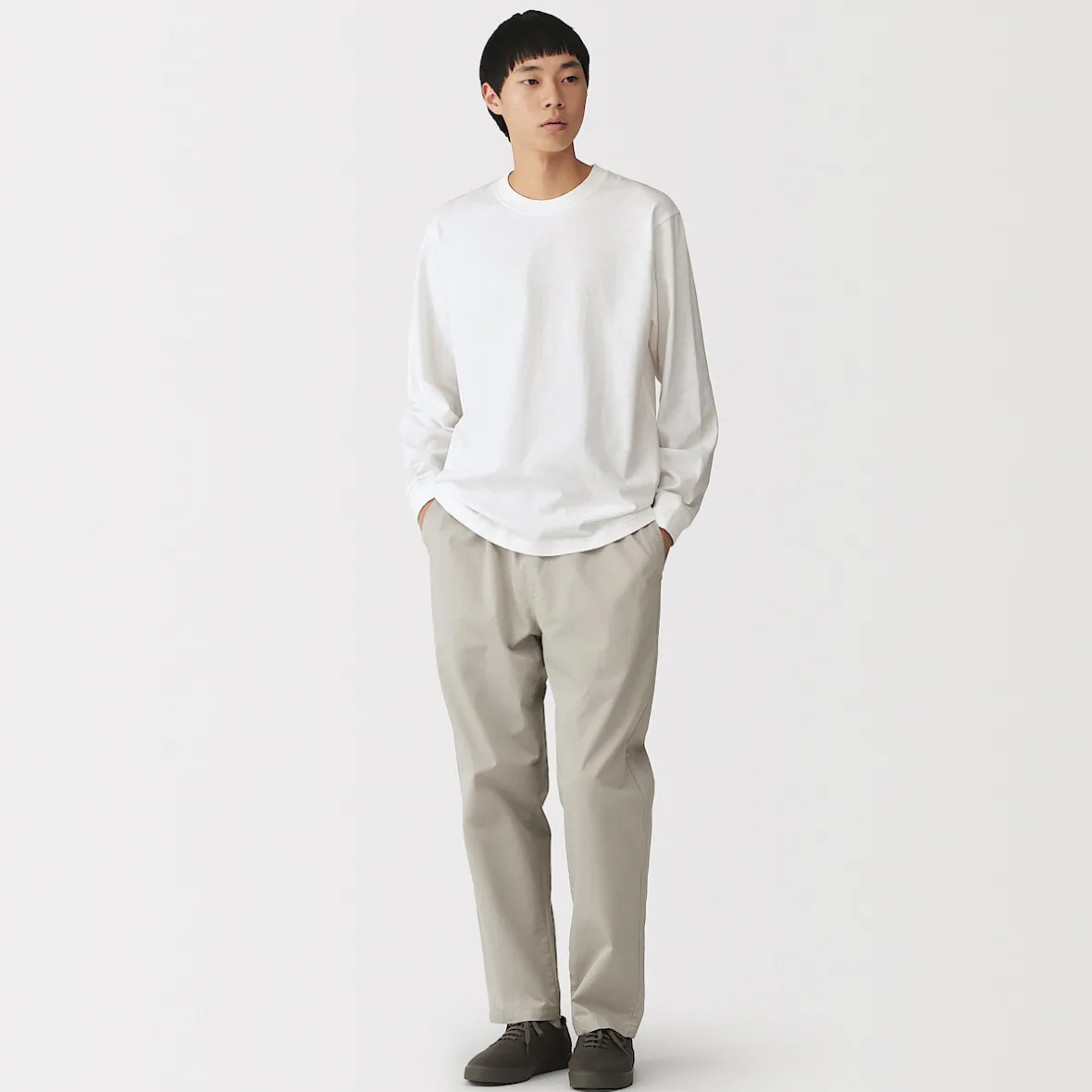 Hot Muji T‐shirt à manches longues en coton épais pour homme