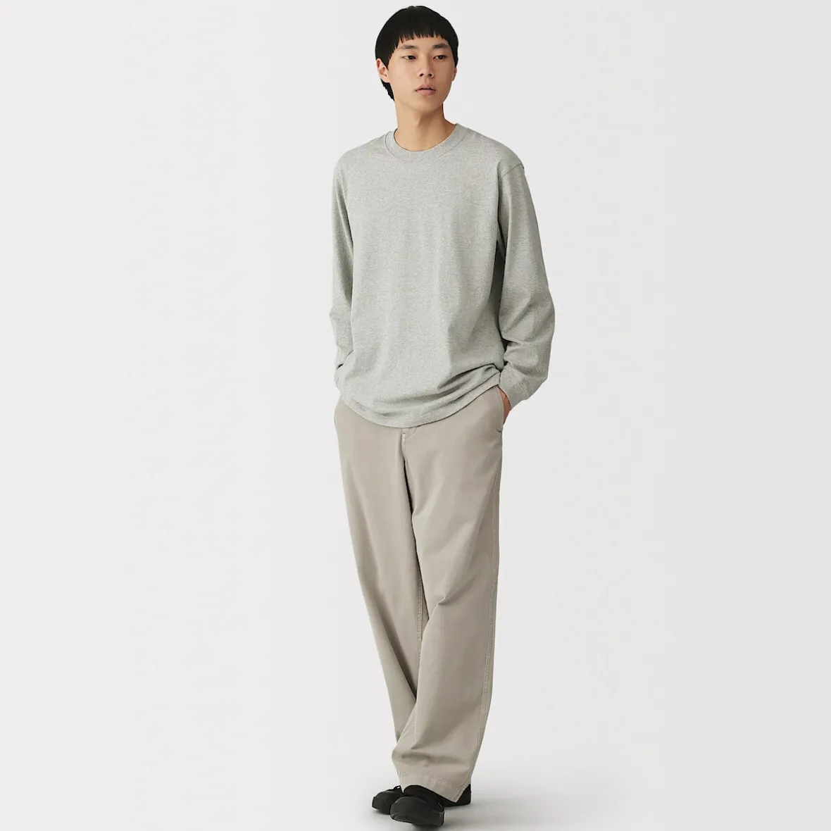 Hot Muji T‐shirt à manches longues en coton épais pour homme