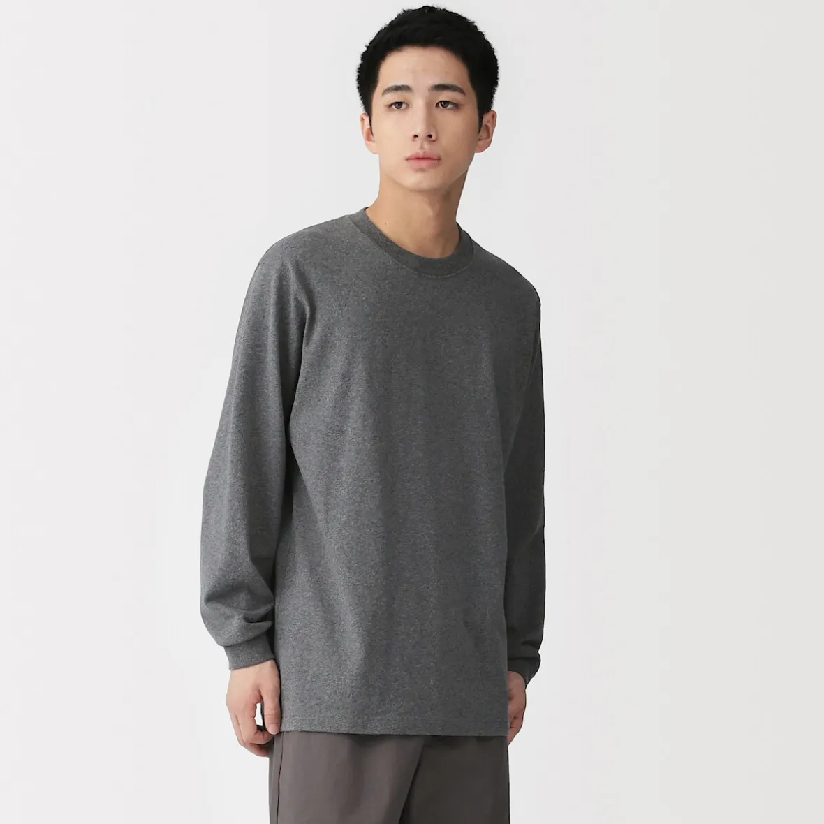 Hot Muji T‐shirt à manches longues en coton épais pour homme