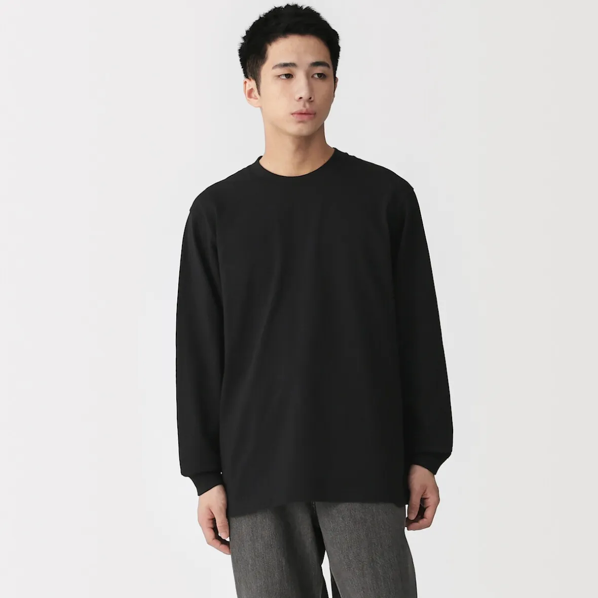 Hot Muji T‐shirt à manches longues en coton épais pour homme