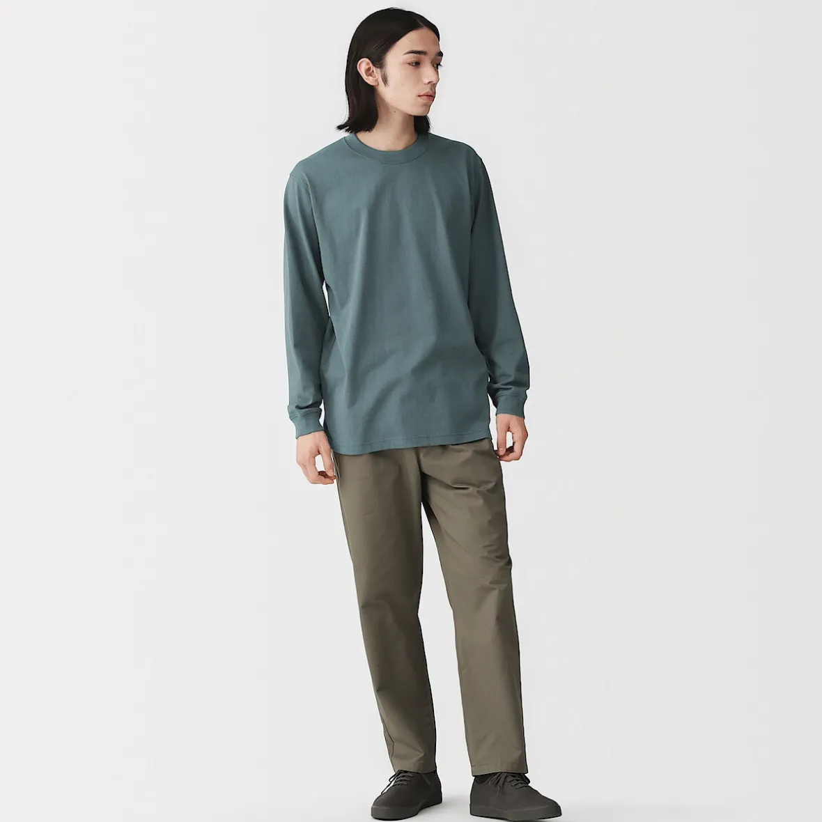 Hot Muji T‐shirt à manches longues en coton épais pour homme