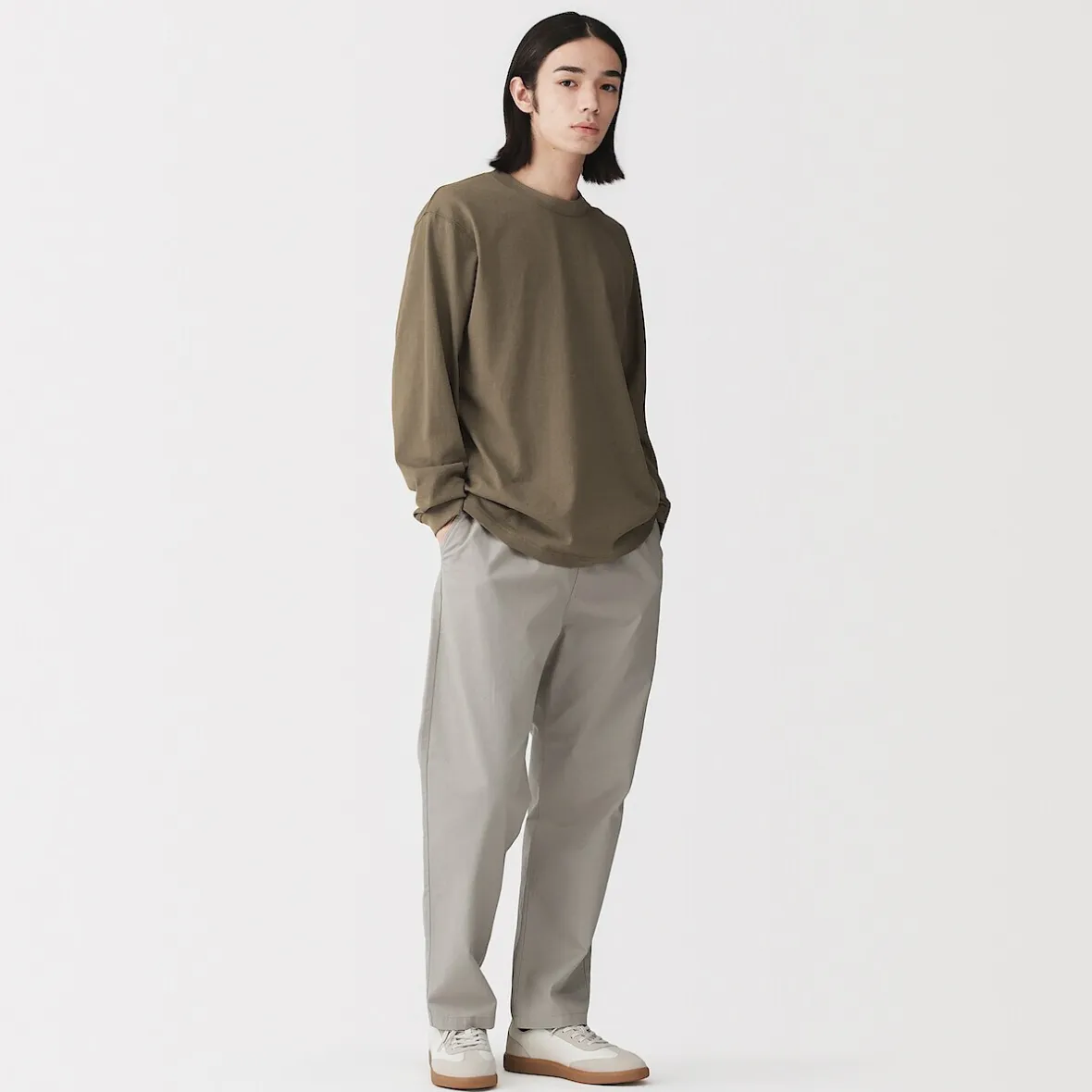 Hot Muji T‐shirt à manches longues en coton épais pour homme