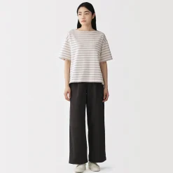 Outlet Muji T-shirt à manches mi-longues et col bateau en coton épais pour femme