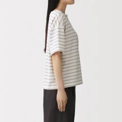 Outlet Muji T-shirt à manches mi-longues et col bateau en coton épais pour femme
