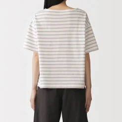 Outlet Muji T-shirt à manches mi-longues et col bateau en coton épais pour femme