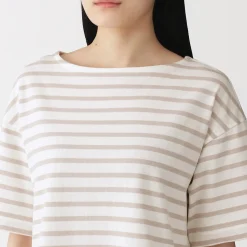Outlet Muji T-shirt à manches mi-longues et col bateau en coton épais pour femme