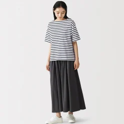 Outlet Muji T-shirt à manches mi-longues et col bateau en coton épais pour femme