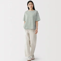 Outlet Muji T-shirt à manches mi-longues et col bateau en coton épais pour femme