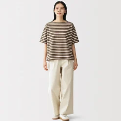 Outlet Muji T-shirt à manches mi-longues et col bateau en coton épais pour femme