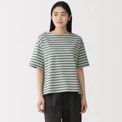 Outlet Muji T-shirt à manches mi-longues et col bateau en coton épais pour femme