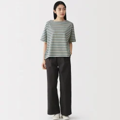 Outlet Muji T-shirt à manches mi-longues et col bateau en coton épais pour femme