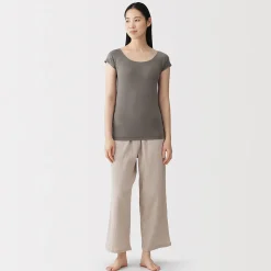 Muji T-shirt brassière lisse en mélange lyocell à mancherons pour femme