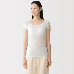 Muji T-shirt brassière lisse en mélange lyocell à mancherons pour femme