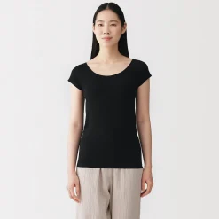Muji T-shirt brassière lisse en mélange lyocell à mancherons pour femme