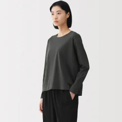 New Muji T-shirt décontracté à manches longues en jersey de coton pour femme