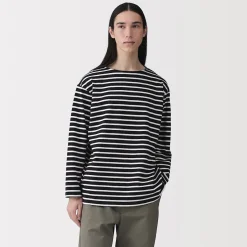 Online Muji T-shirt délavé à manches longues et à col bateau en coton épais pour homme