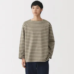 Online Muji T-shirt délavé à manches longues et à col bateau en coton épais pour homme