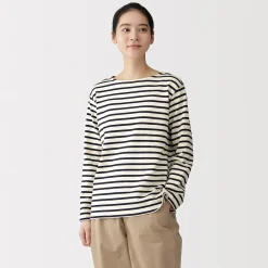 Sale Muji T‐shirt en coton épais manches longues col bateau pour femme