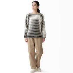 Sale Muji T‐shirt en coton épais manches longues col bateau pour femme