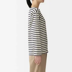 Sale Muji T‐shirt en coton épais manches longues col bateau pour femme