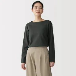 Sale Muji T‐shirt en coton épais manches longues col bateau pour femme