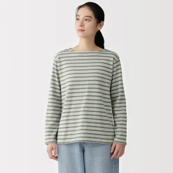 Sale Muji T‐shirt en coton épais manches longues col bateau pour femme