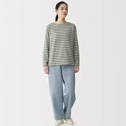 Sale Muji T‐shirt en coton épais manches longues col bateau pour femme