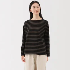 Muji T‐shirt en coton épais manches longues col bateau pour femme