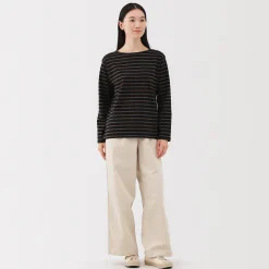 Muji T‐shirt en coton épais manches longues col bateau pour femme