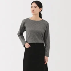 Muji T‐shirt en coton épais manches longues col bateau pour femme